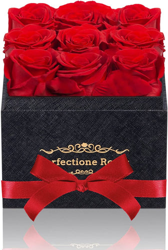 Preserved Flowers in a Box, Red Real Roses Long-Lasting Rose Birthday Gifts for Her Anniversary Mother'S Day Valentine'S Day Christmas Day(Black Medium Square Box)